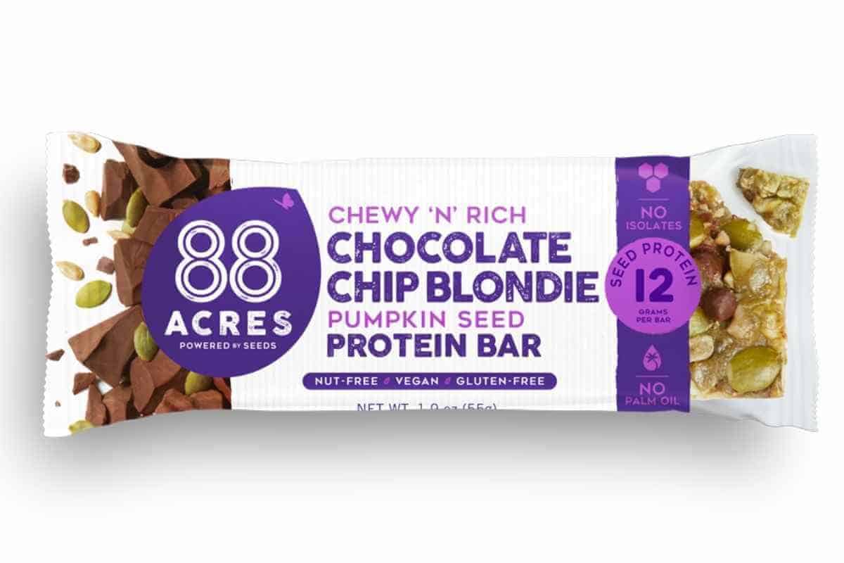 An 88 Acres Chocolate Chip Blondie Protein Bar