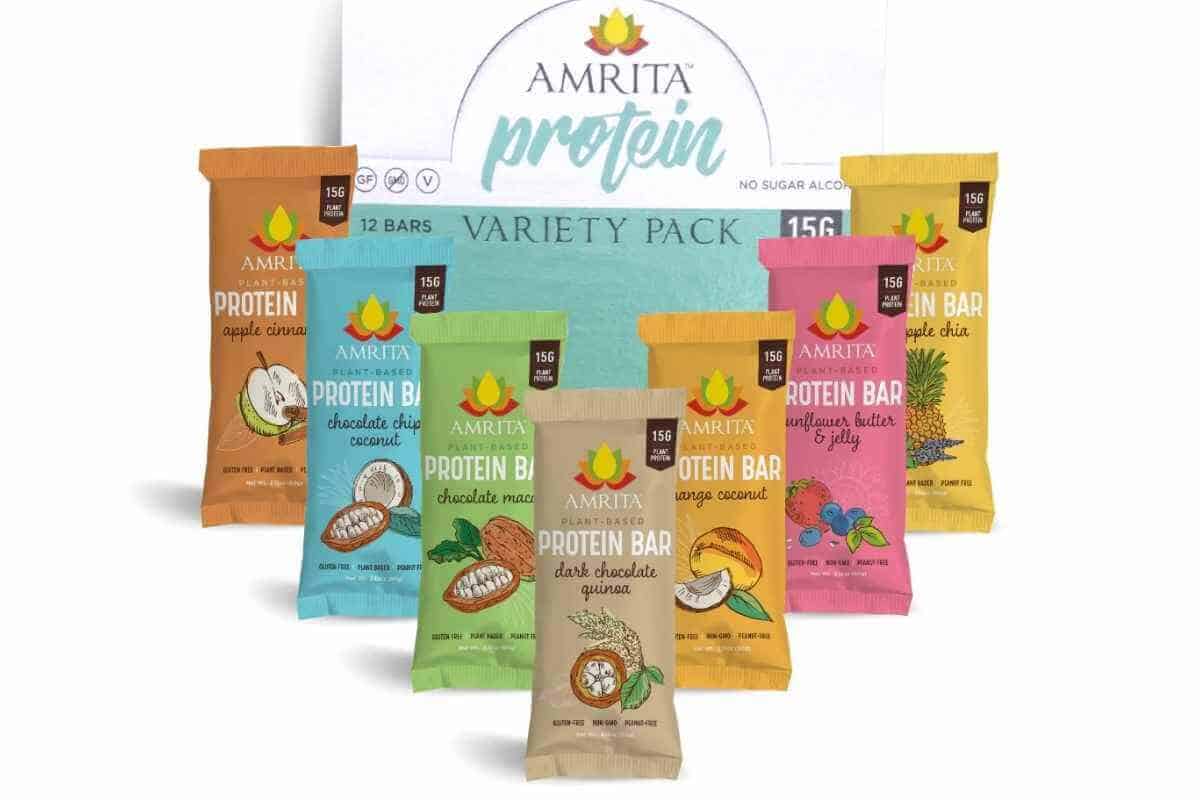 A photo of the Amrita protein bar flavors.