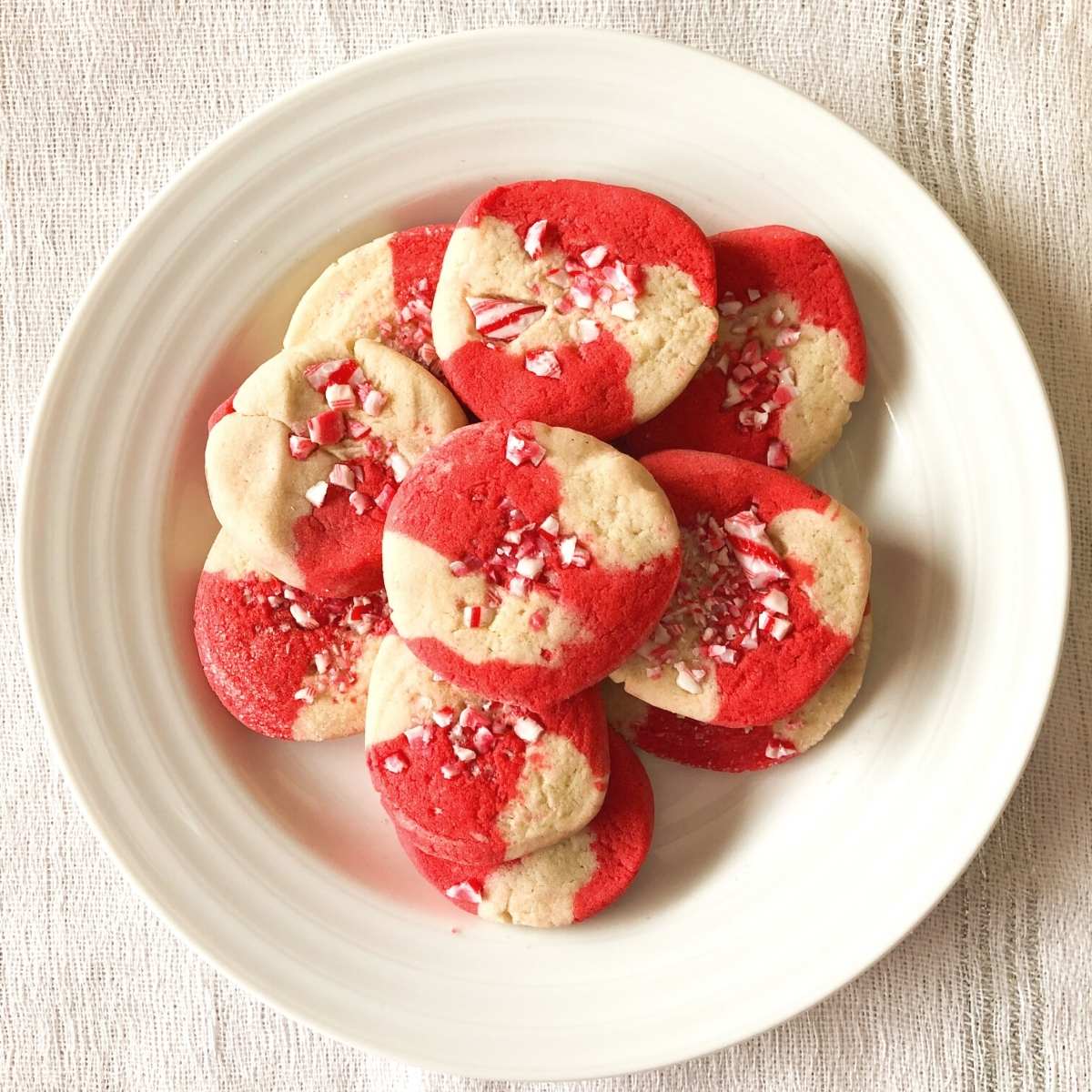 A plate pf gluten free candy cane cookies
