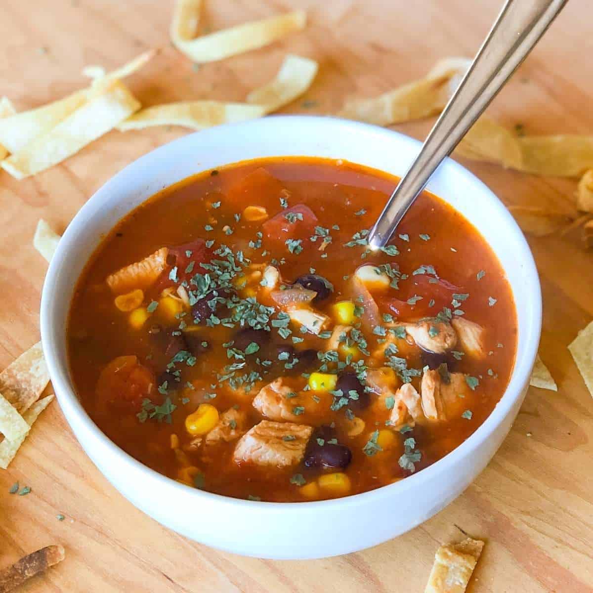 A bowl of chicken tortilla soup