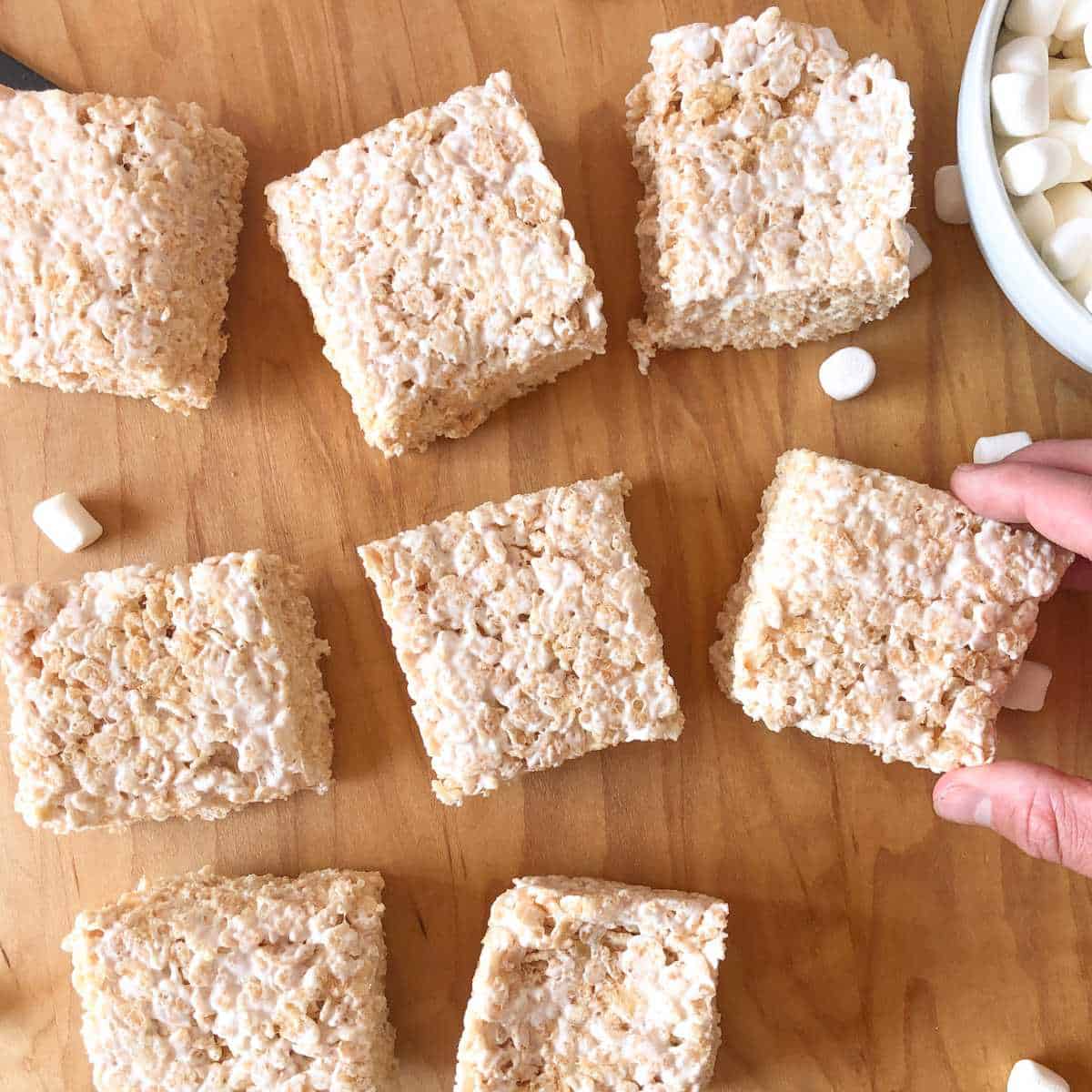dairy free rice krispie treats on a cutting board