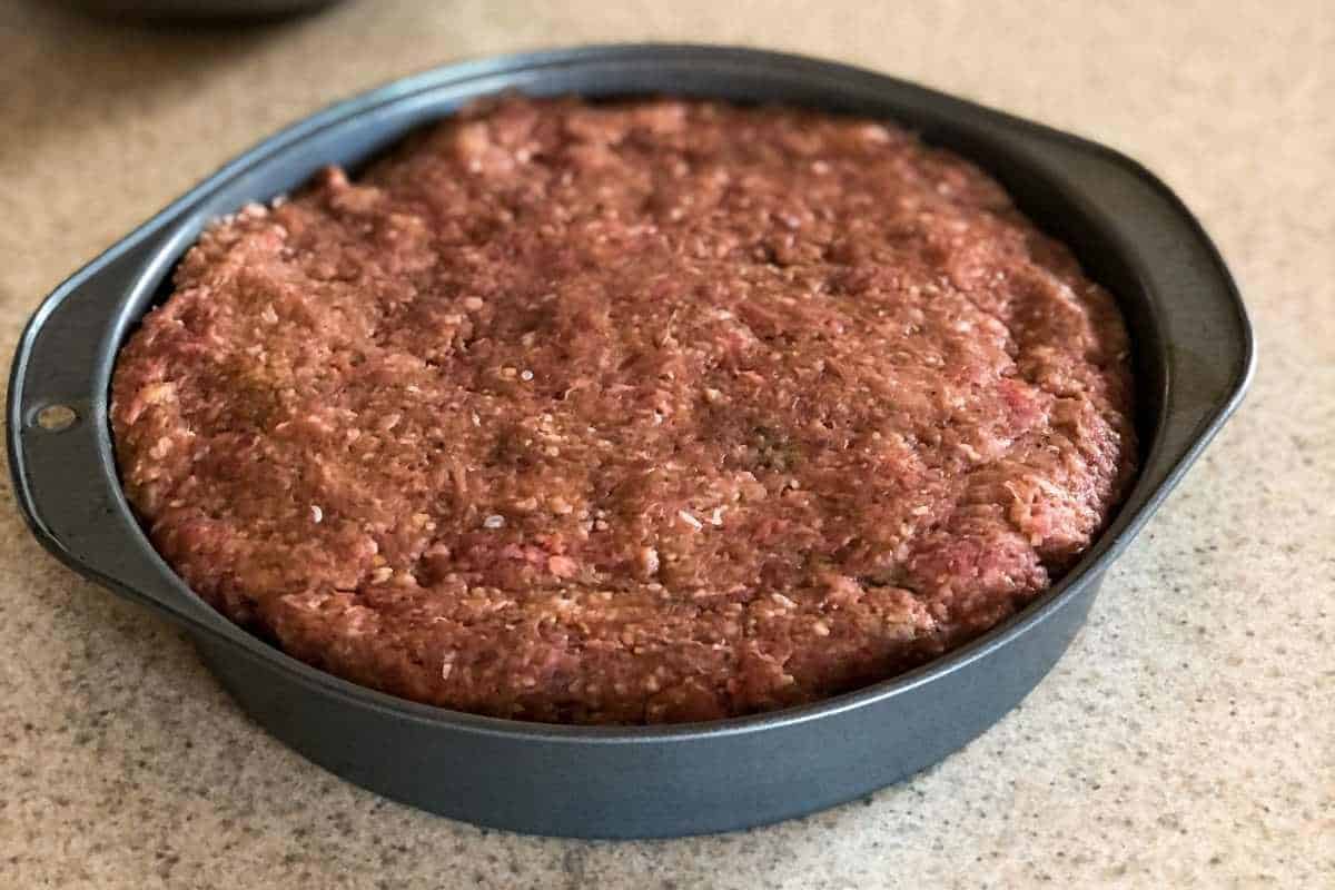 Meatlof in a cake pan.