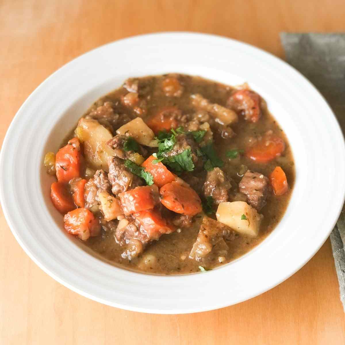 A bowl of gluten free beef stew
