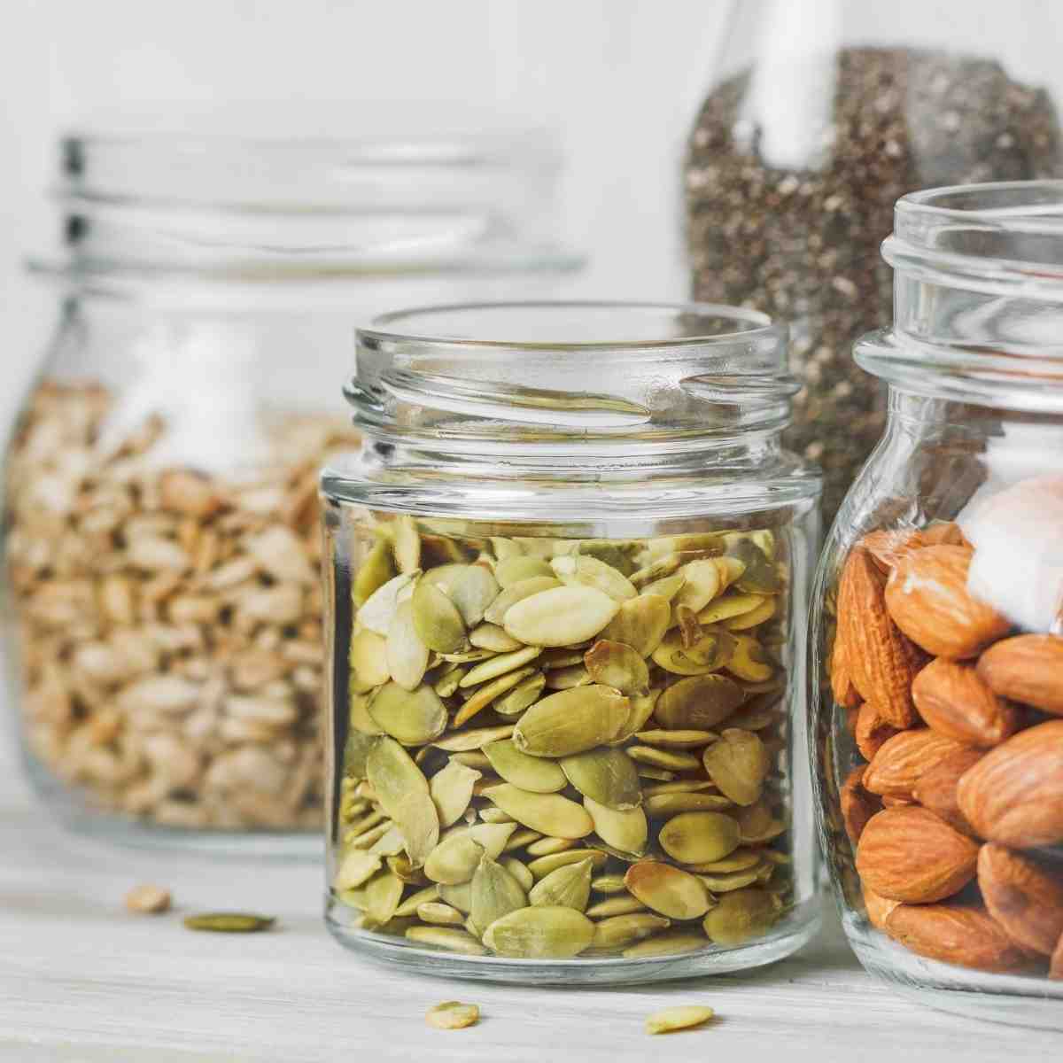 Nuts and seeds that are sources of gluten free fiber.