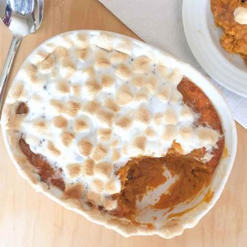 An overhead view of gluten free sweet potato casserole