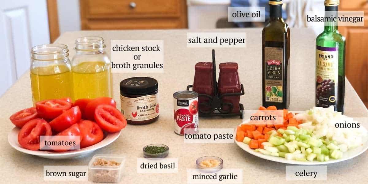 Ingredients for gluten free tomato soup
