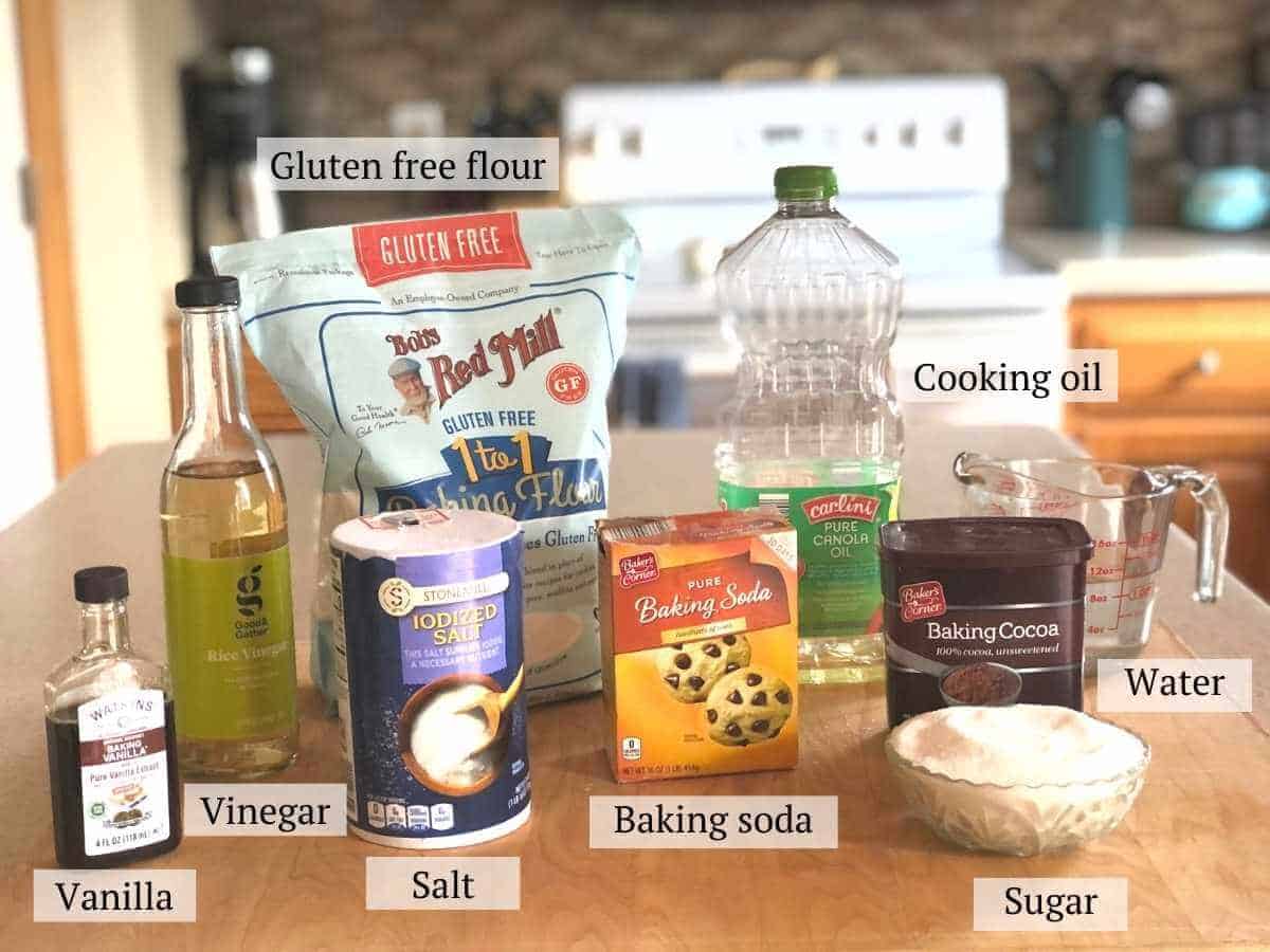 Ingredients needed to make chocolate gluten free cupcakes