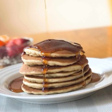 dairy free oat milk pancakes with maple syrup