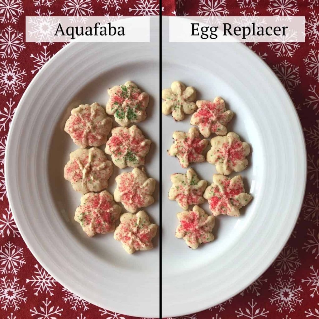 A plate with spritz cookies tested with aquafaba and egg replacer
