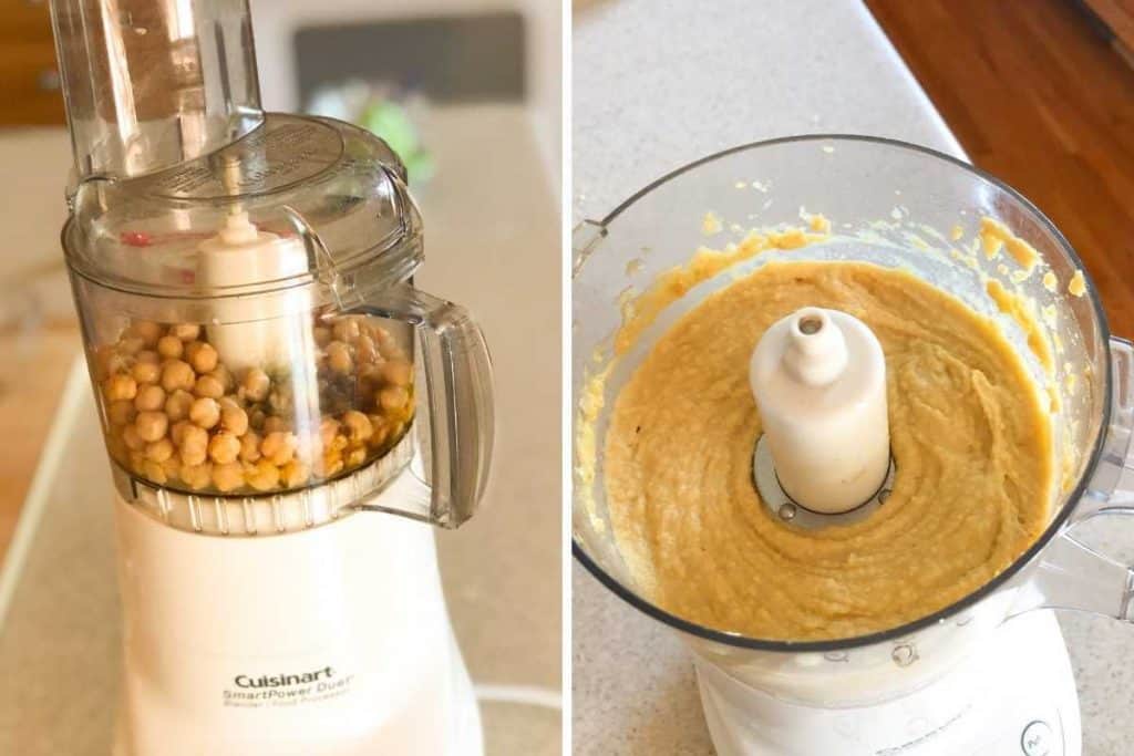Hummus ingredients in a food processor